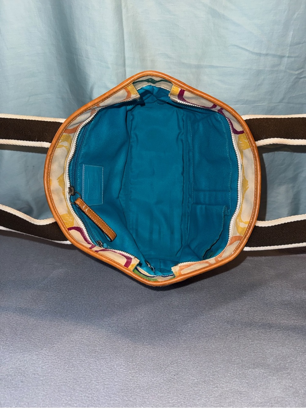 Coach Style 5660 Scribble Small Tote with Teal Straps - Picture 7 of 11
